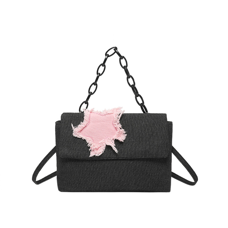 Korean denim women's bag Star Bag 2024 Autumn new style casual commuting texture stylish chain simple shoulder bag Item Picture