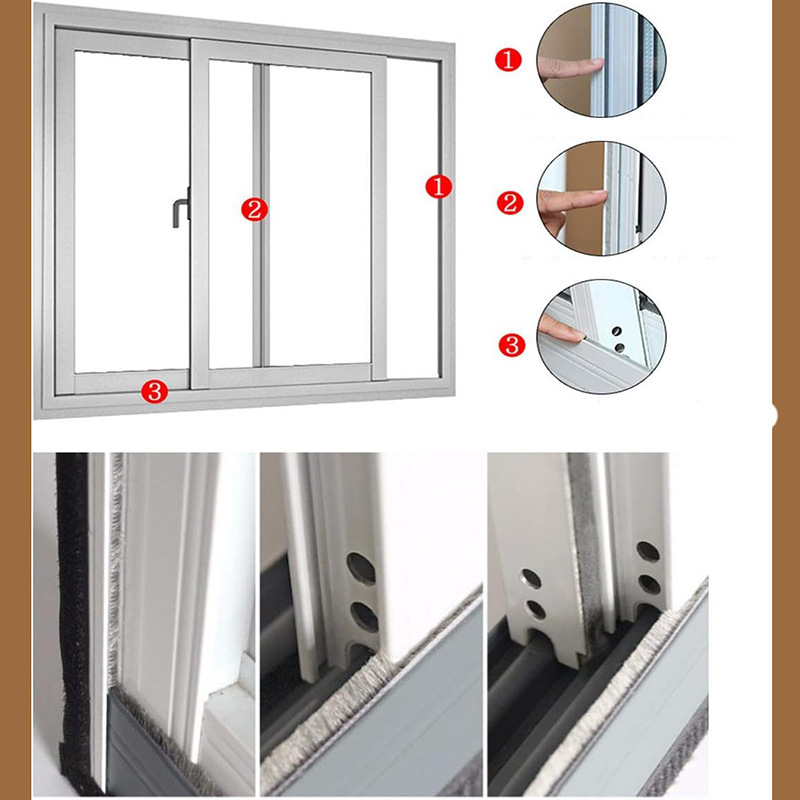 Aluminum alloy door and window sealing wool strips, self-adhesive plastic steel window, aluminum alloy accessories, door and window wool strips, dust-proof, winter windproof strips details Picture