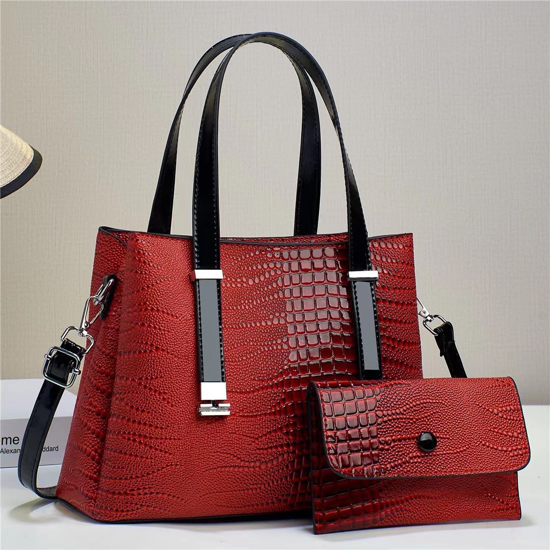 2024 New shiny leather lizard pattern two-piece set, large-capacity, high-quality single-shoulder crossbody women's bag of foreign trade quality Specification drawing