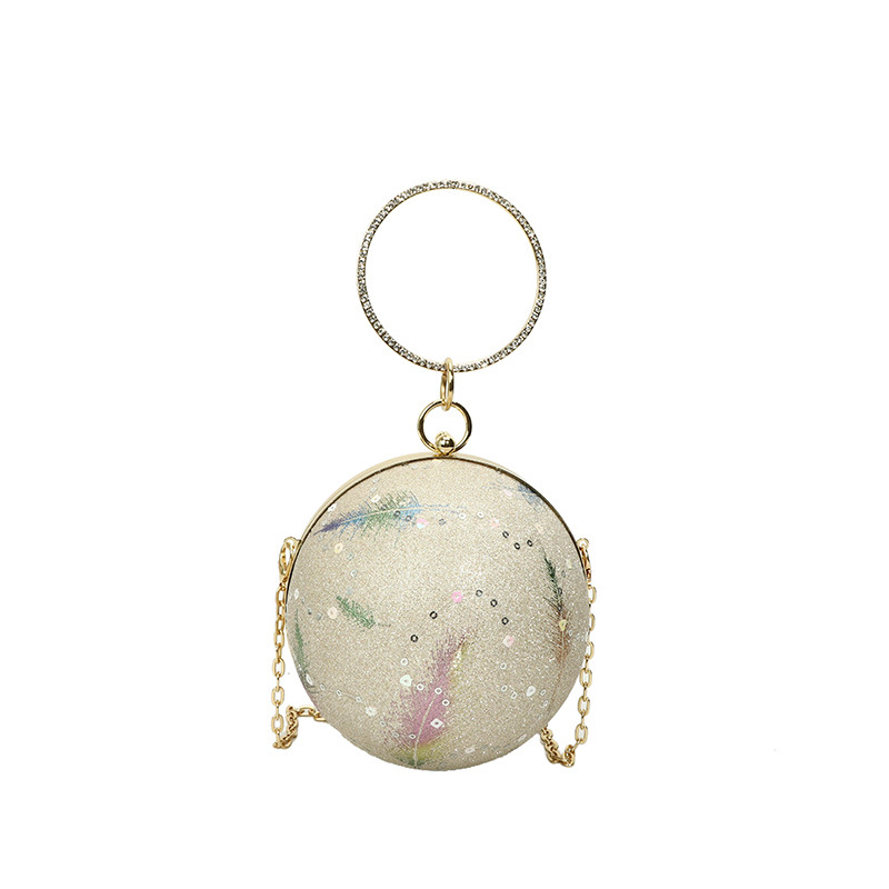 Fashionable and niche printed hand-held banquet bag for women, 2025 new spherical socialite dinner bag, chain single-shoulder crossbody bag Item Picture