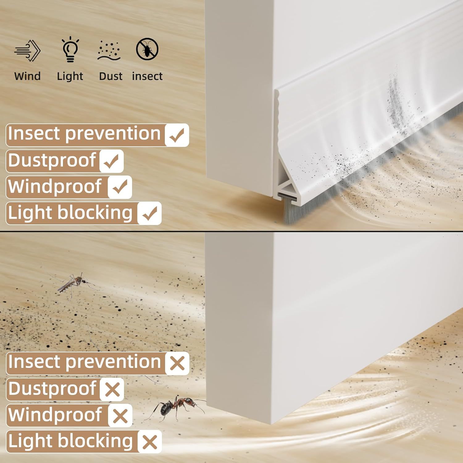 Door gap and bottom sealing strip, wooden door windproof, dustproof and soundproof strip, insect-proof self-adhesive type door bottom gap thermal insulation rubber strip Specification drawing