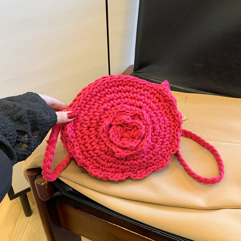 New exquisite crocheted small round bag, candy-colored crossbody phone bag, cute hand-woven bag, versatile single-shoulder bag for women full figure