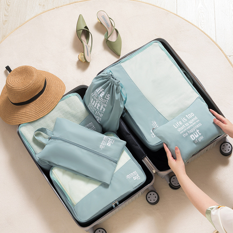 Light luxury machine-washable travel storage set, multi-functional clothing organization and storage bag, light feather water-washable storage six-piece set full figure