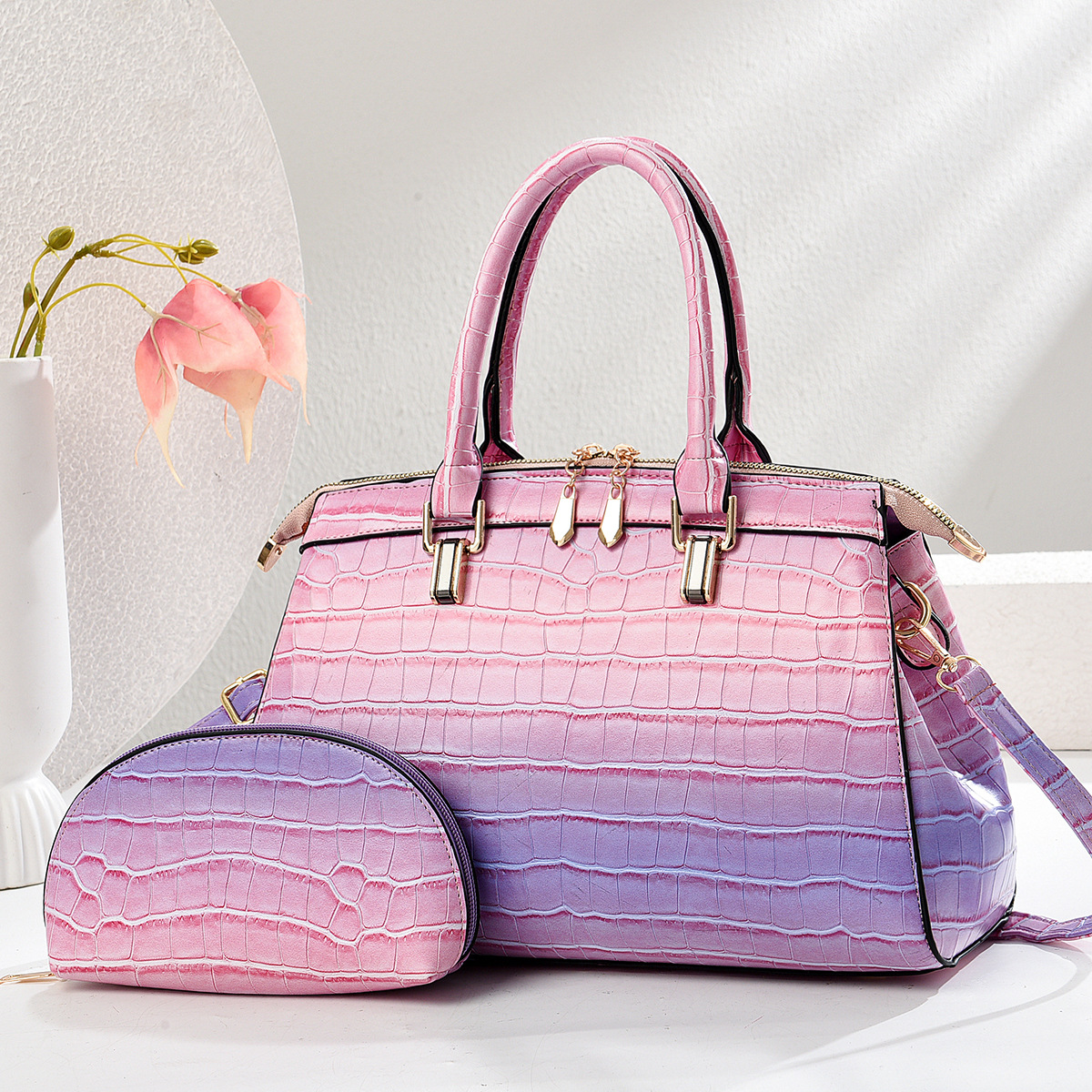 Large bag 2025 new style Boston women's bag, European and American rainbow color middle-aged mom bag, single-shoulder crossbody handbag Specification drawing