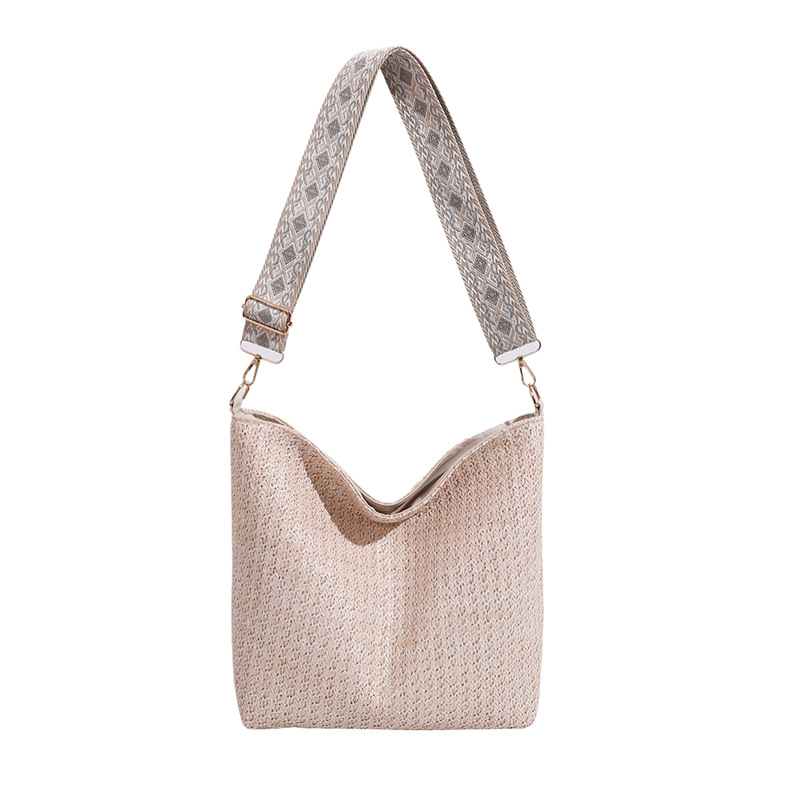 Korean-style artistic woven bag for women, summer 2024, casual, simple, large-capacity straw woven bag, fashionable single-shoulder bucket bag Item Picture