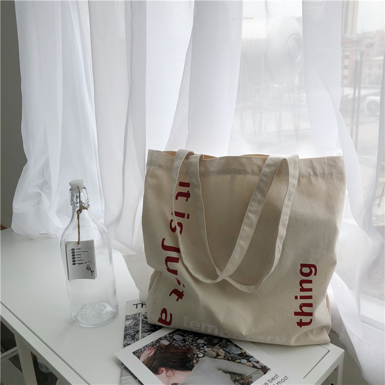 E115 Korean large-capacity single-shoulder bag ulzzang Harajuku simple student canvas bag hand-held shopping bag large bag full figure
