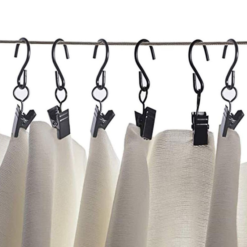 In stock: Metal S-shaped hooks with clips, black and silver S-shaped curtains, bath curtains, decorative hooks, outdoor party light hooks details Picture