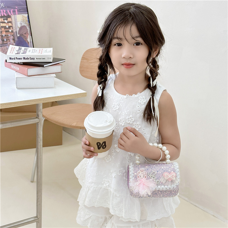 2024 New children's bags, Pearl travel handcrafted bags, girls' princess bags, little girls' fashionable single-shoulder handbags Specification drawing