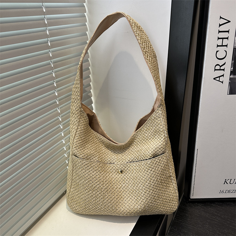 Fashionable woven bag for women, Spring 2025 new trendy casual straw woven bag, large-capacity single-shoulder crossbody bag for women full figure
