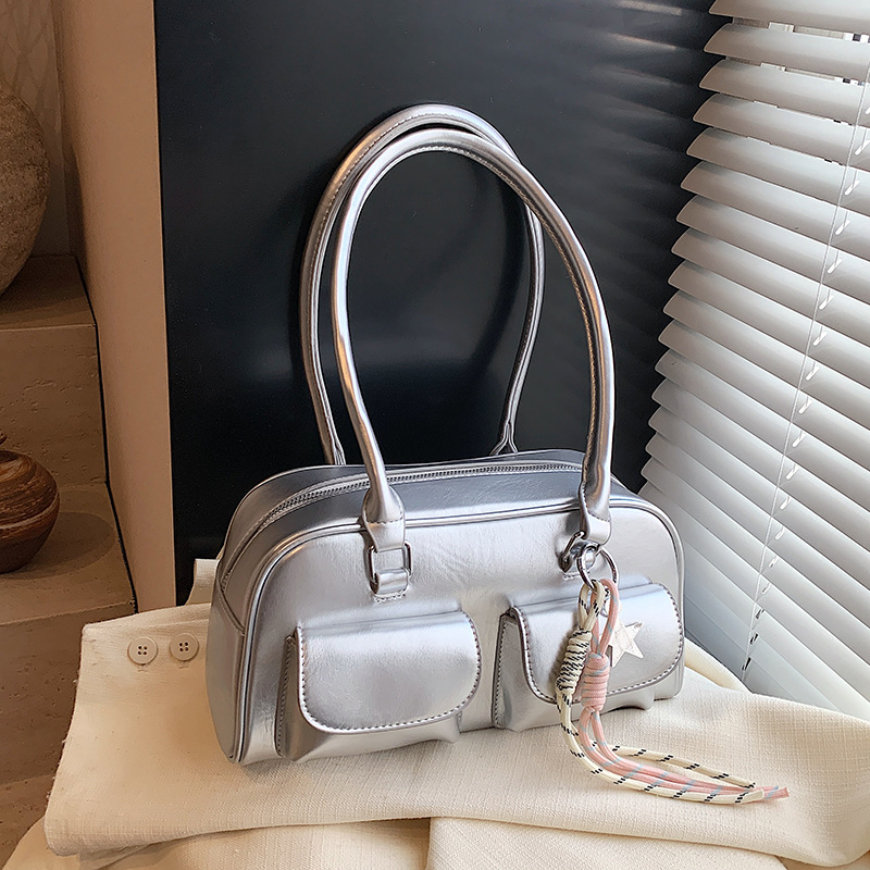 Retro and unique commuter double-pocket handbag 2025 new style, niche design, stylish and trendy, single-shoulder underarm bag Specification drawing
