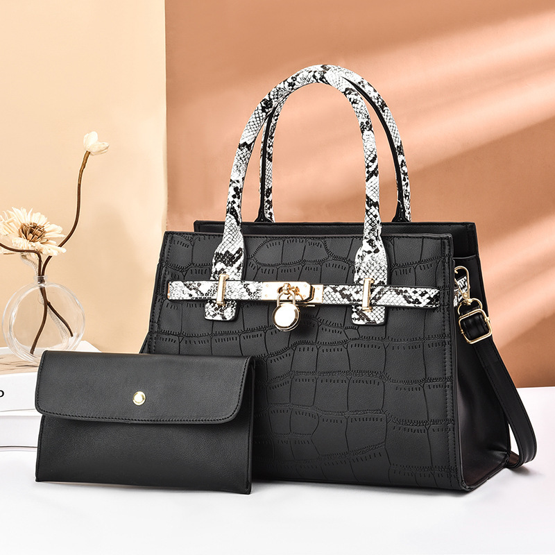 Fashionable large-capacity women's bag 2022 new style European and American stone pattern mother-and-child bag, casual single-shoulder bag, cross-border export bag details Picture