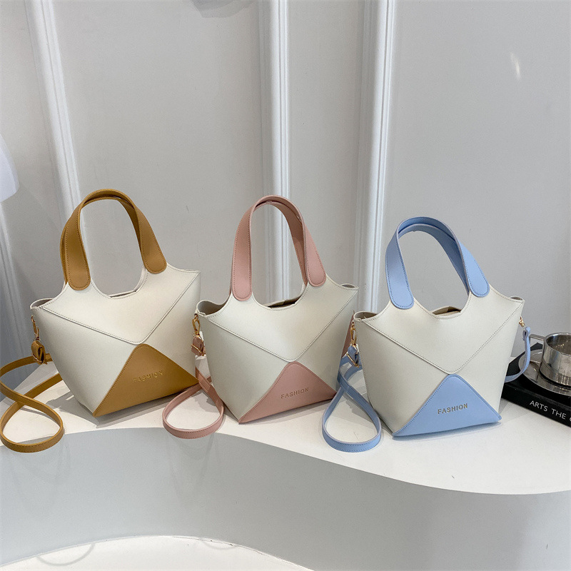 Fashionable and casual vegetable basket bag, women's color-blocking spliced mother-and-child bucket bag, commuting single-shoulder crossbody bag Application Scenario
