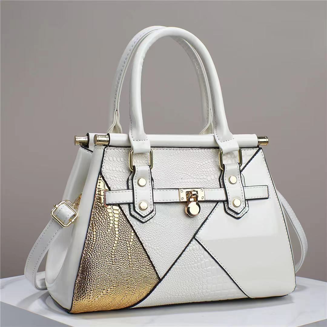The manufacturer's 2023 new style of patchwork crossbody bag for foreign trade women is a versatile mom bag and a fashionable hand-held shiny leather single-shoulder bag Specification drawing