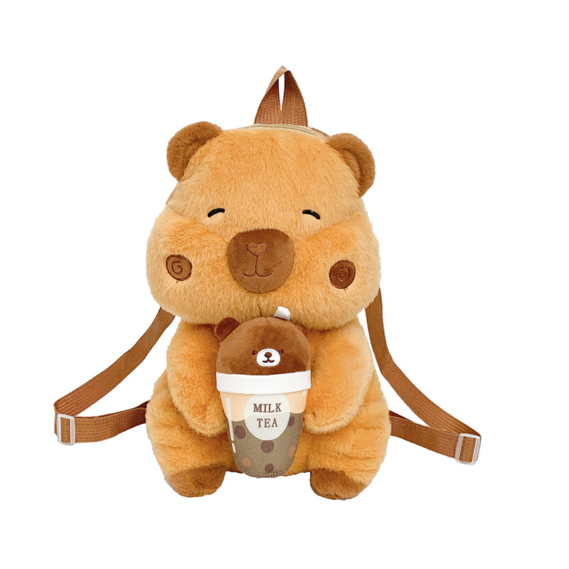 New Q-style chubby milk tea capybara doll backpack, cute plush doll, children's companion birthday gift Item Picture