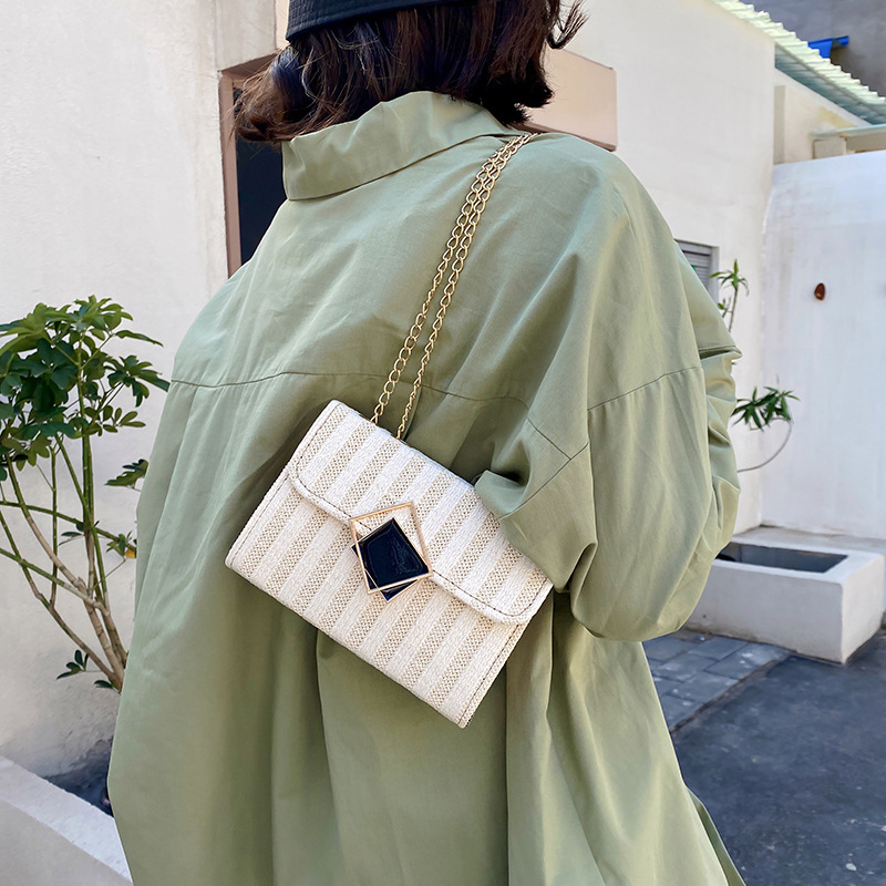 2023 Summer New fashion and trendy straw woven bag, stylish single-shoulder crossbody bag for women, Korean-style chain small square bag Application Scenario
