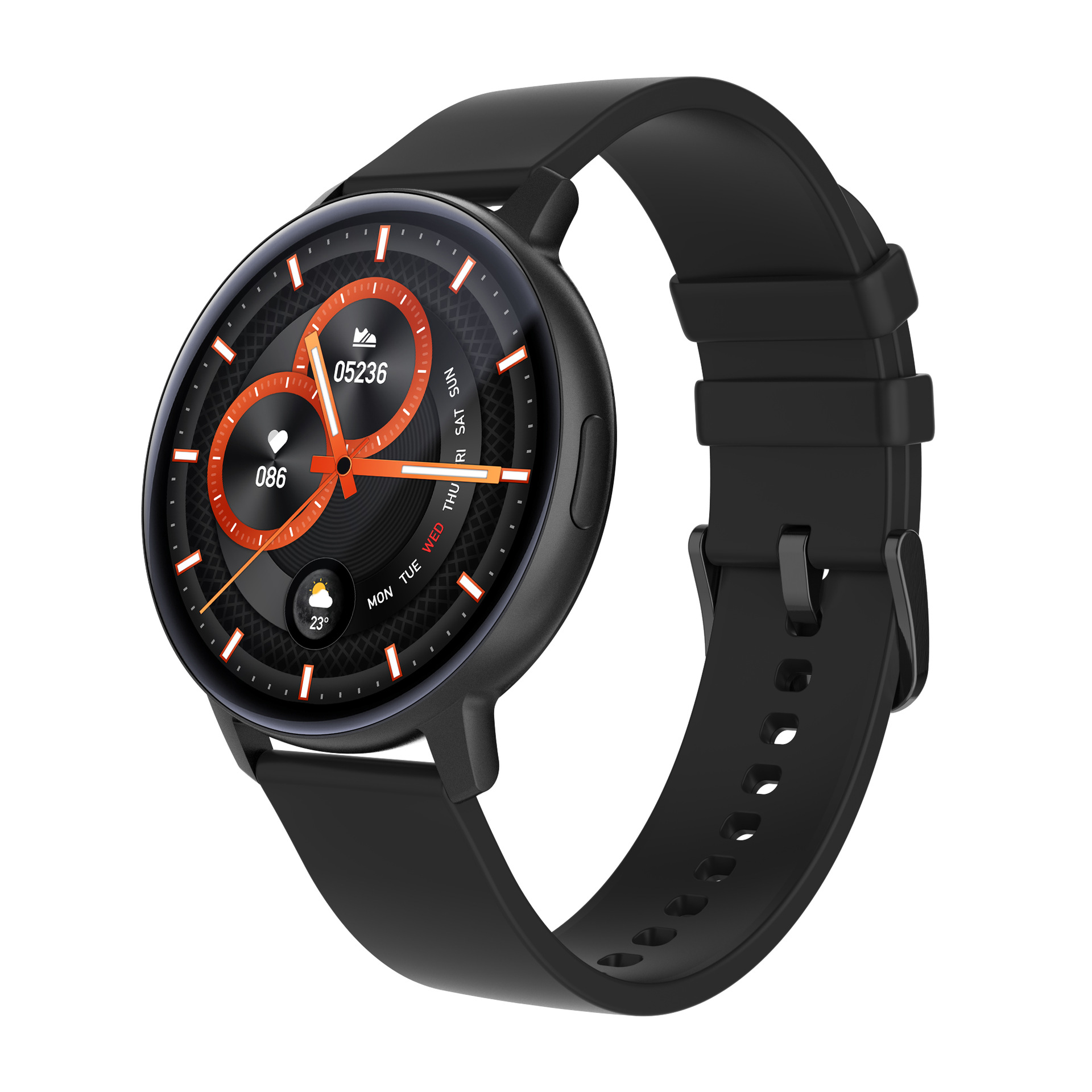 The new S48T smartwatch features a round screen for Bluetooth calls, heart rate, blood pressure, sleep, health monitoring, and step counting during exercise Specification drawing