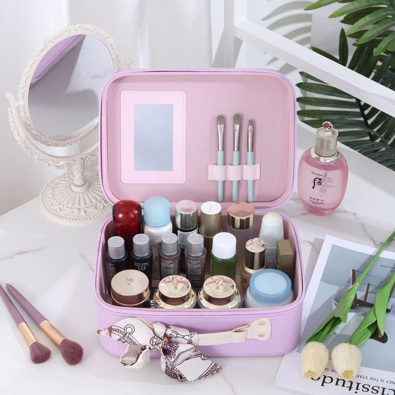 New popular makeup bag for women, portable large-capacity makeup mirror, large-sized storage bag, travel hand-held makeup case Specification drawing