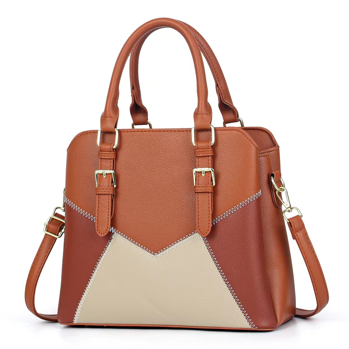 New 2024 cross-border women's bag, single-shoulder crossbody bag, large-capacity retro patchwork handbag for women, commuting bag details Picture