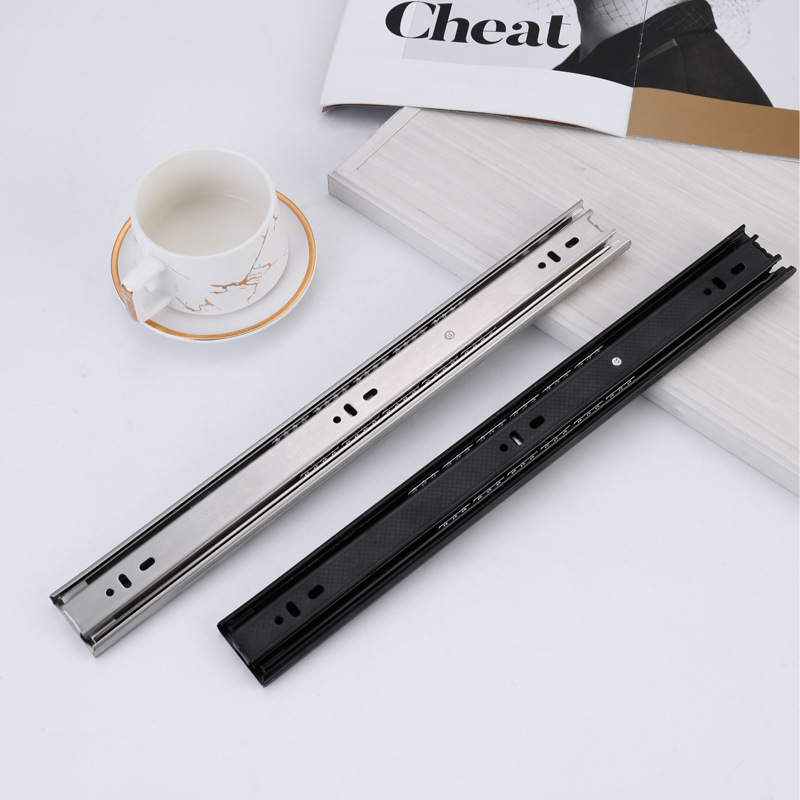 4510 cold-rolled steel slide rail drawer, three-section solid steel ball pull guide rail, silent three-fold slide rail track details Picture