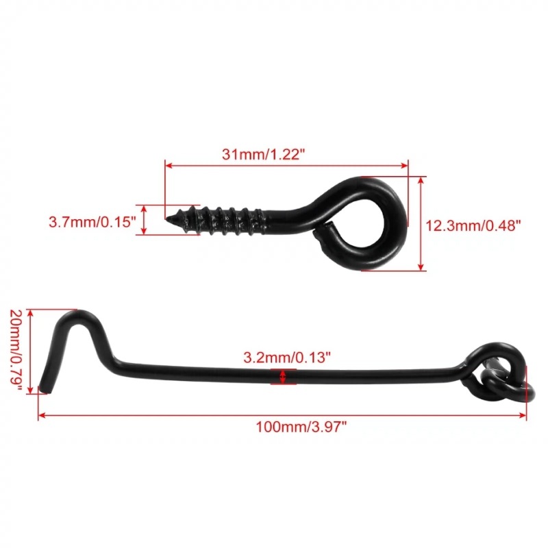 In-stock iron galvanized window hooks, wind hooks, old-fashioned windproof hooks, wind hooks, cabin hooks, eye latches, door locks, and door hooks for rotating doors Specification drawing