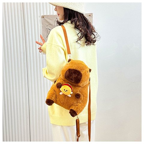 Kapipala plush bag, backpack, children's capybara crossbody bag, cute animal doll backpack, cartoon doll pie details Picture