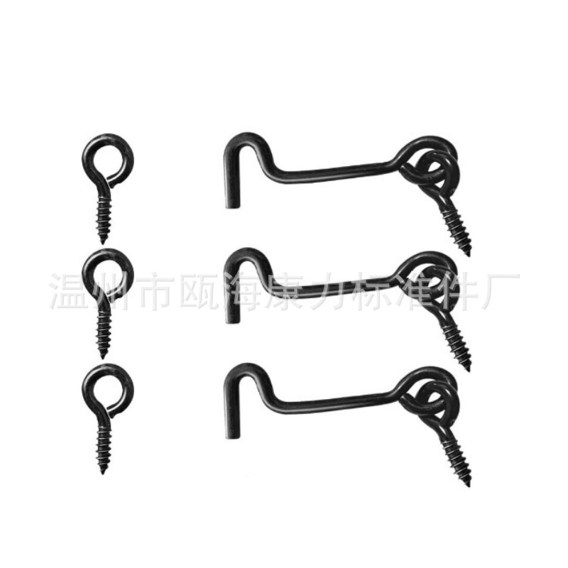 Window hooks, tie hooks, wind hooks, door and window hooks, barn door latches, engine room hooks, eye locks, rotating window lock hooks, installation screws Specification drawing