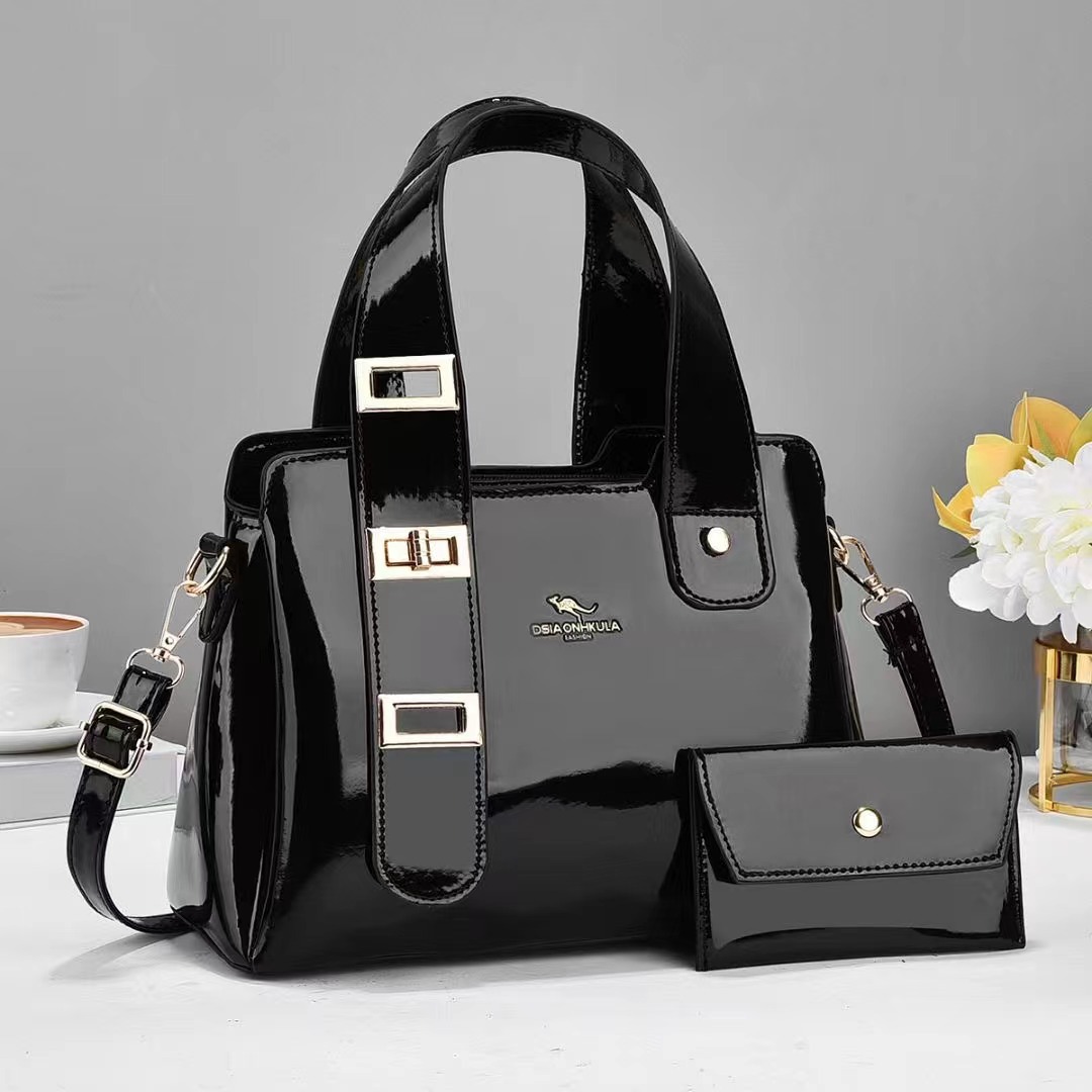Shiny leather versatile single-shoulder bag, 2024 new style simple bucket bag, crossbody mother and child bag, handbag, cross-border women's bag for export full figure