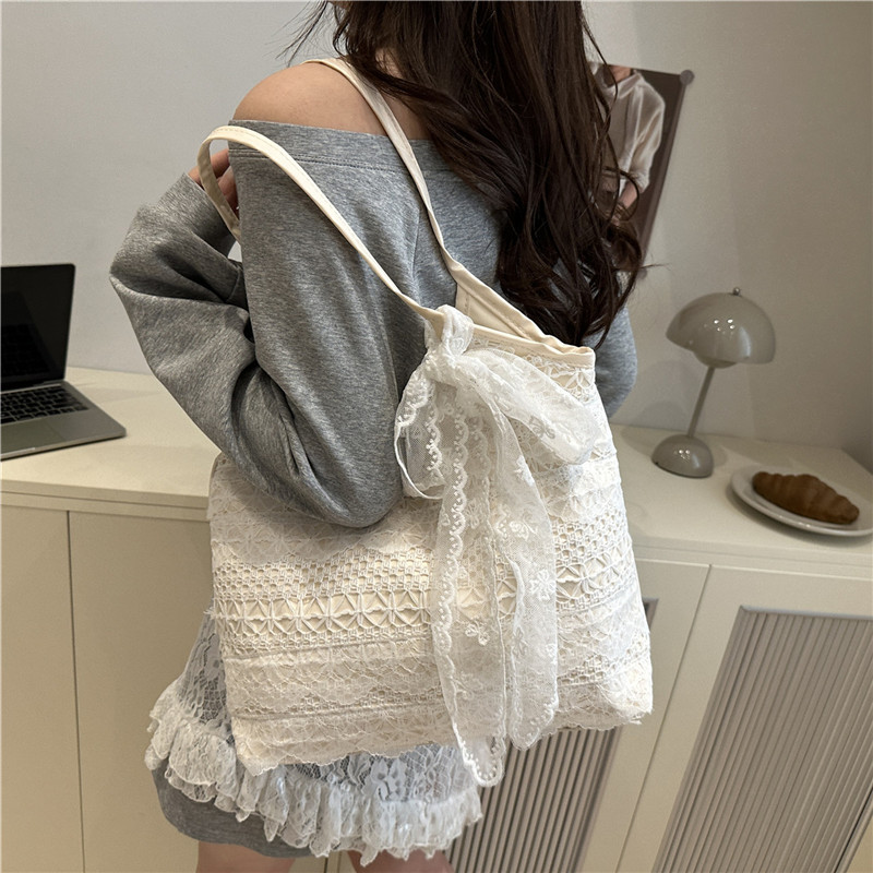 Korean niche gentle style casual vacation lace woven bag for women 2025 new high appearance level fairy-like beach bag Specification drawing