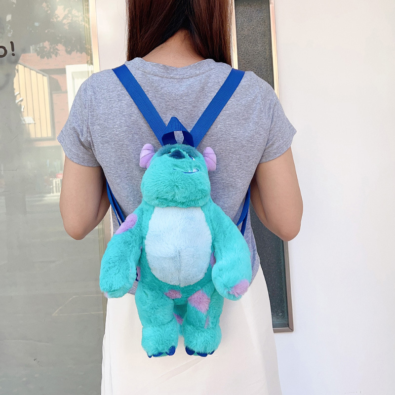New cartoon cute blue-haired monster backpack 2024, personalized big doll plush bag, claw machine doll exchange Application Scenario
