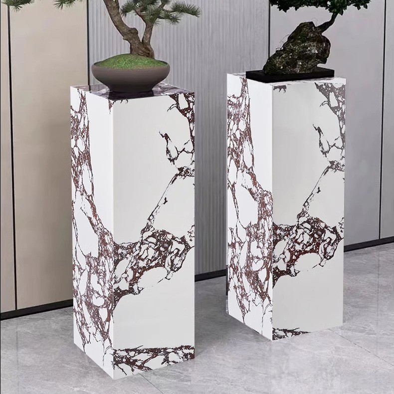 Artificial stone marble sculpture base, hotel and shopping mall display stand stone pier, floor-standing display base stone column details Picture