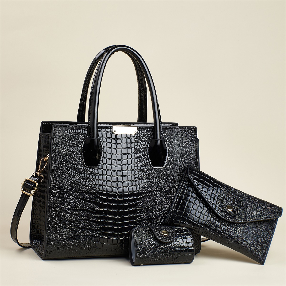New fashionable commuter mother and child bag set, single-shoulder crossbody handbag, cross-border women's bag, lizard pattern fashionable women's bag full figure