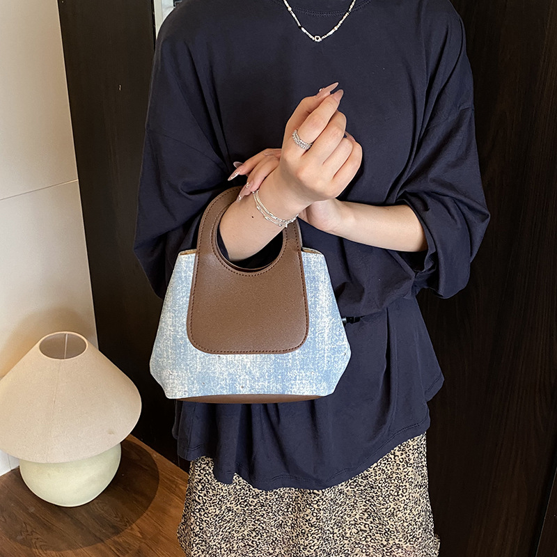 Cross-border retro color-blocking bag for women 2025 new style fashionable patchwork handbag, elegant lady's commuting bag for work details Picture