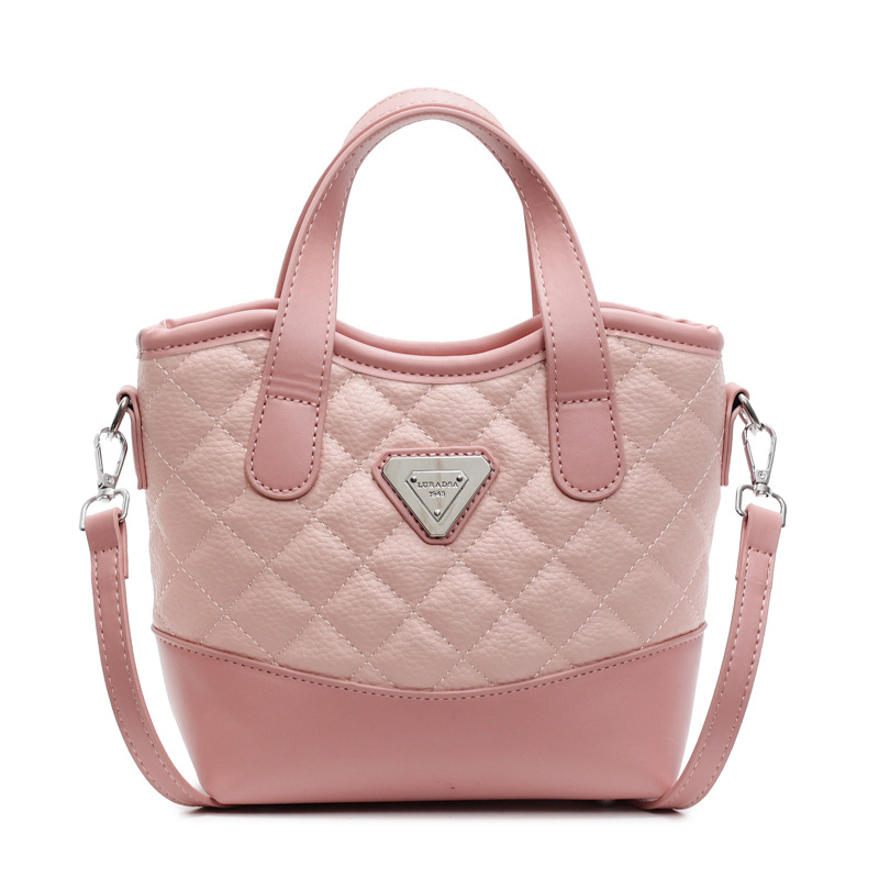 High-end texture diamond-shaped color-blocking hand-held bucket bag for women, 2025 new style, fashionable and versatile crossbody bag, small handbag Item Picture