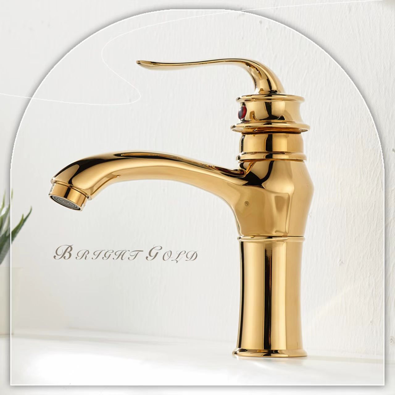All-copper European-style golden washbasin faucet, bathroom countertop basin, household cold and hot washbasin, washbasin faucet full figure