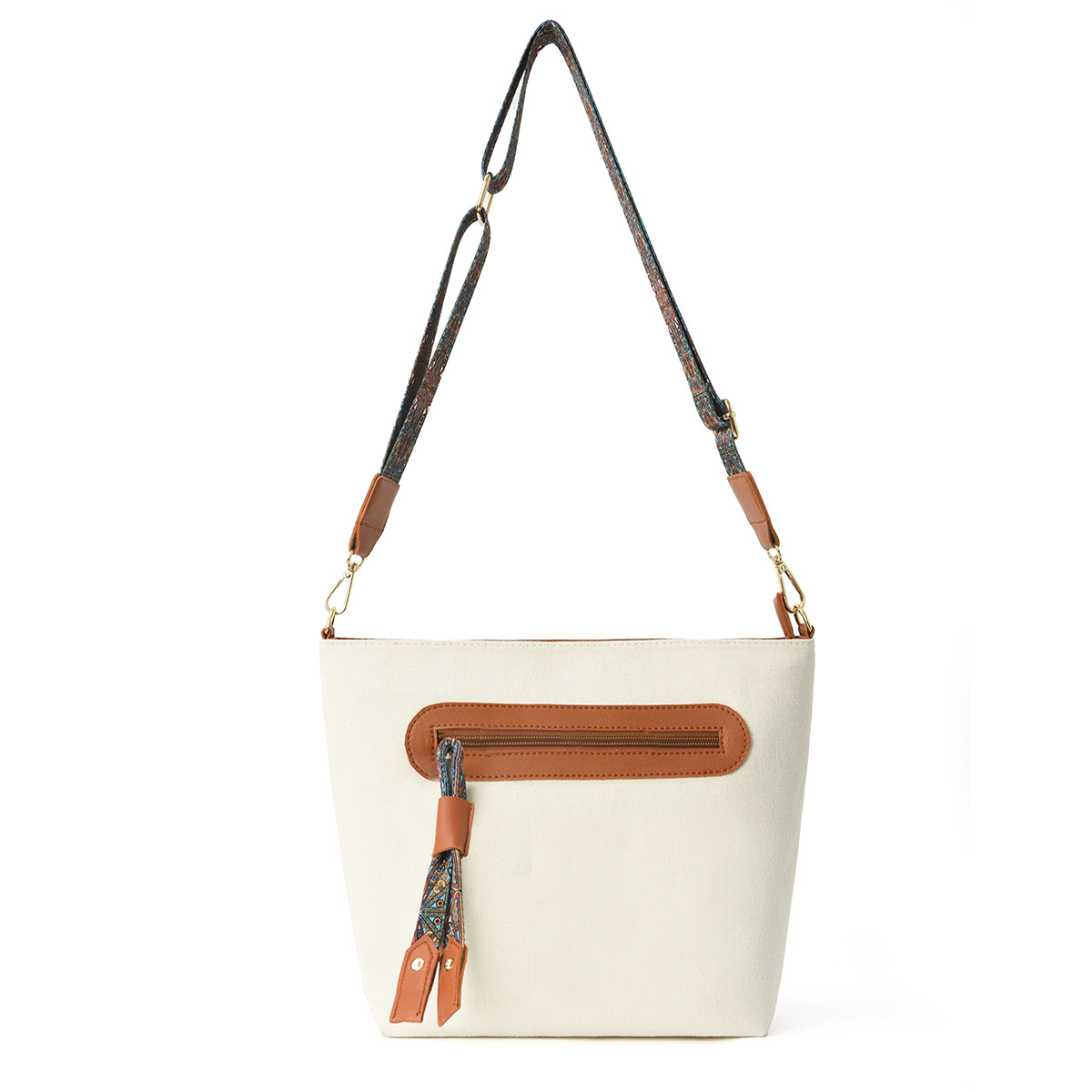 Cross-border Old Money style crossbody bag, printed woven ribbon tassel fashionable single-shoulder bag, HOBO commuting large-capacity crossbody bag full figure