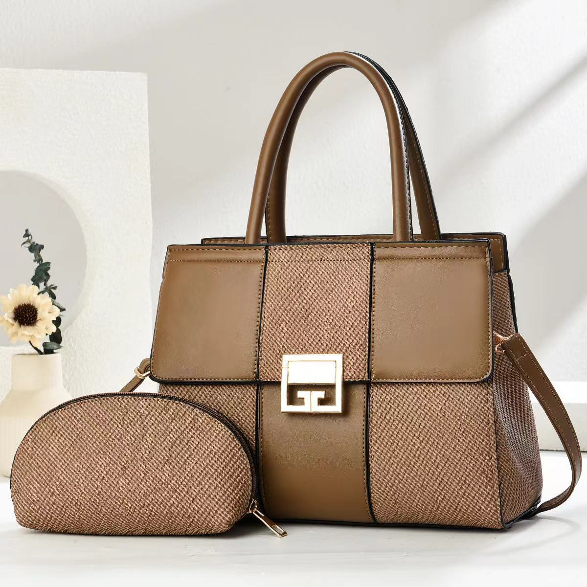 Cross-border bags two-piece set PU mother-and-child bag, large capacity, fashionable crocodile handbag pattern, elegant single-shoulder crossbody bag Specification drawing