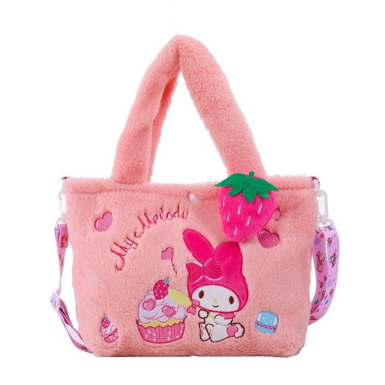 Sanrio plush handbag, cute and versatile, girlish bento bag, casual Kuromi plush cartoon bag for girls Item Picture