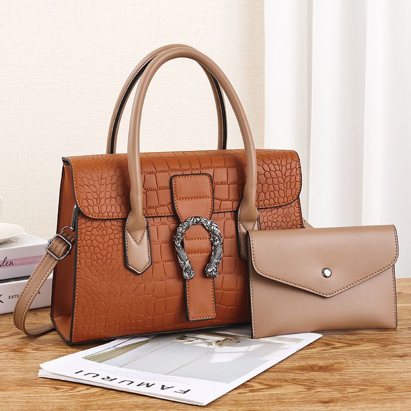 Cross-border foreign trade women's bag 2022 New Style Crocodile pattern 2-piece set, single-shoulder handbag, elegant and casual women's bag wholesale details Picture