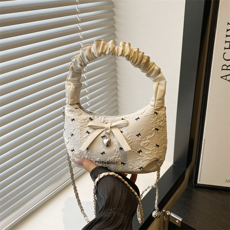 2025 New summer bags: single-shoulder underarm bag, casual bow, stylish and versatile dumpling bag, commuter pleated bag full figure
