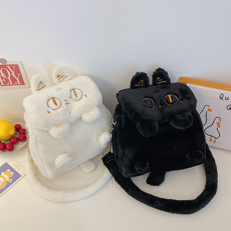 New cartoon Anderson Black Cat plush backpack, cute little Bean Cat plush large-capacity backpack, commuting single-shoulder full figure