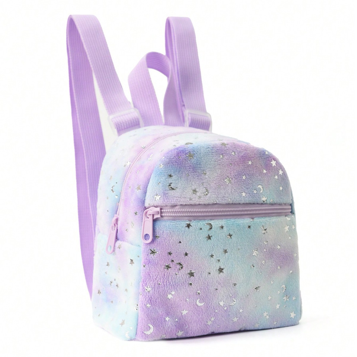 A mini and cute cross-border best-selling women's fashion backpack with star and moon prints, soft plush and adjustable Specification drawing
