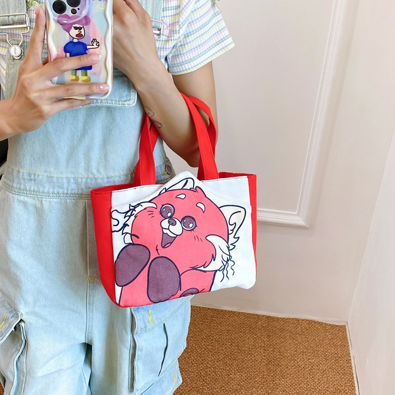 New summer Qiqi Ham Pig Hug Dragon Red Panda Canvas handbag Large capacity student commuter tote bag details Picture
