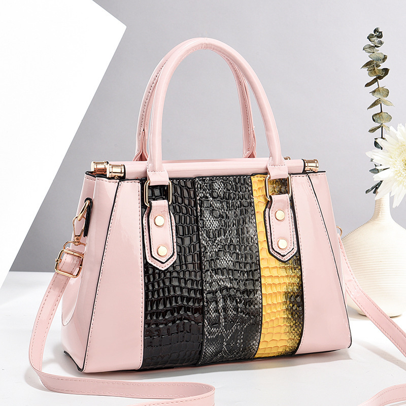 New patchwork women's bag 2024, European and American fashion, shiny leather, European and American trend, practical single-shoulder crossbody handbag Specification drawing