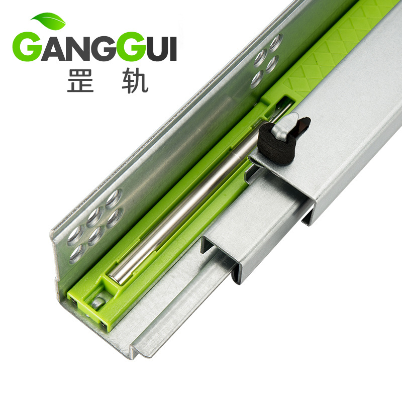 Bottom damping buffer slide rail, hidden three-section rebound bottom drawer slide rail, hidden drawer bottom installation rail Item Picture
