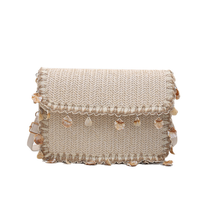 Bag Girl 2025 New style straw woven bag, elegant chain single-shoulder crossbody bag, personalized seaside vacation small square bag Item Picture