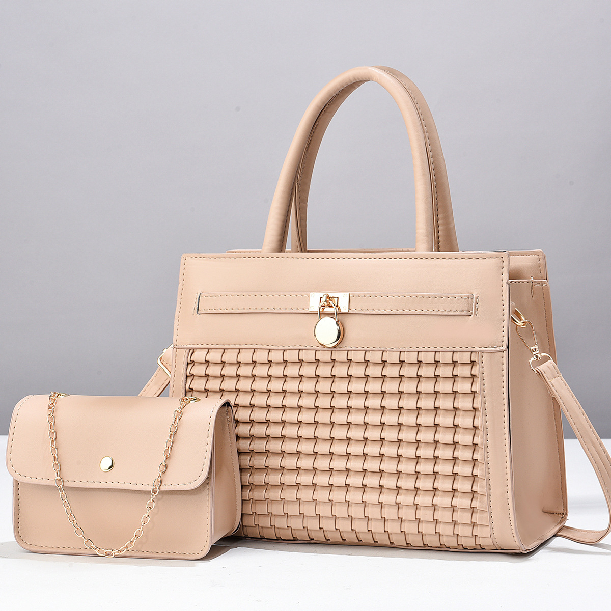 Cross-border two-piece women's bag 2024 Autumn/Winter new design handbag, European and American fashion, large capacity woven pattern for ladies Specification drawing