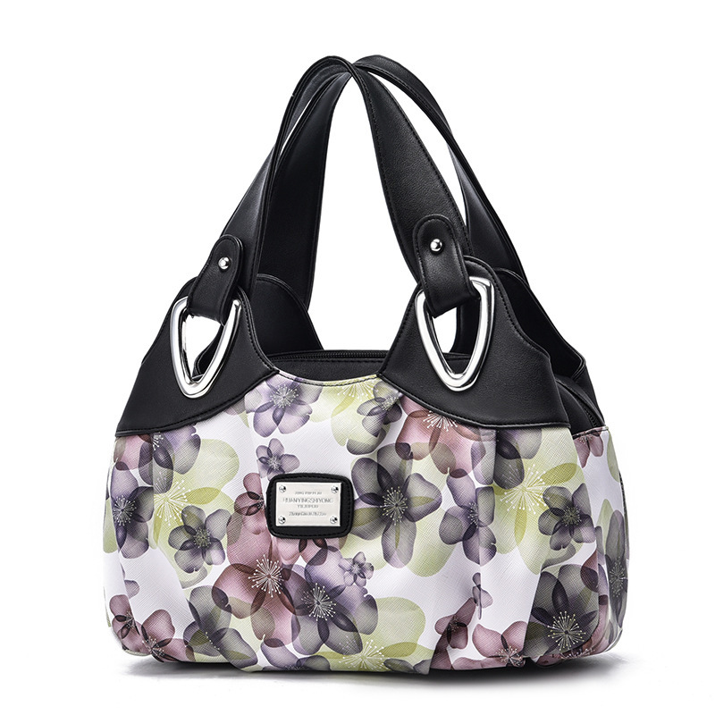 New 2024 printed women's bag, simple soft leather handbag, large capacity, trendy for middle-aged moms full figure
