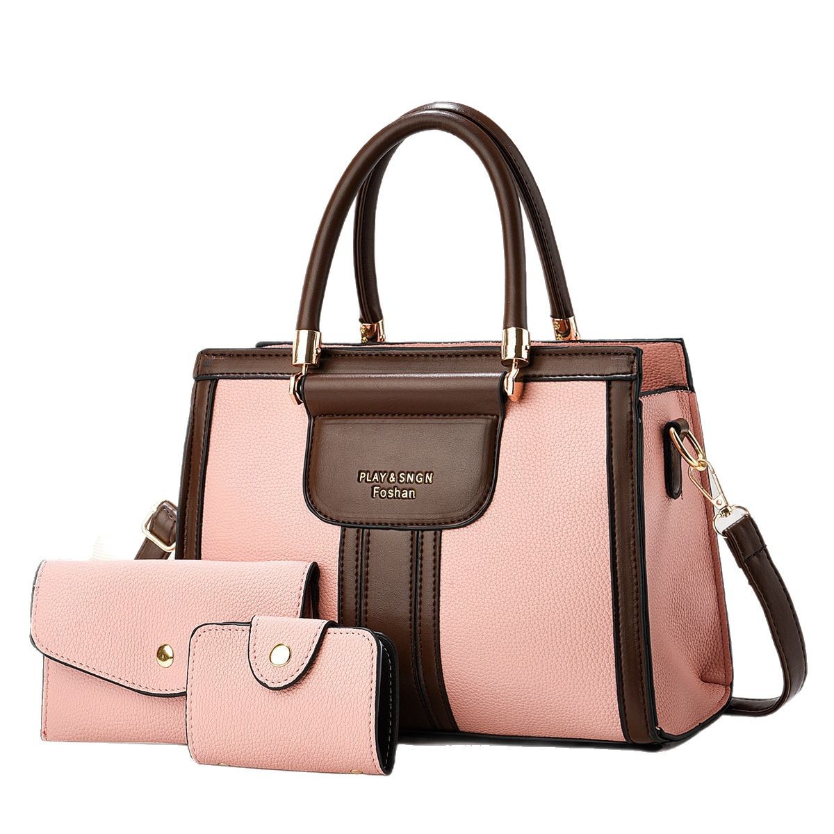 A new style of simple tote three-piece handbag for foreign trade ladies in 2025, with a fashionable color contrast and large capacity single-shoulder bag Item Picture