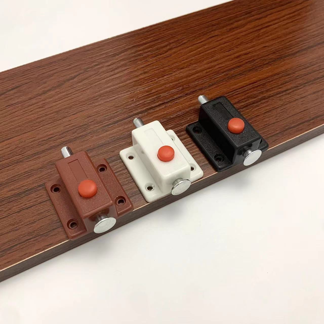 Thickened furniture hardware plastic automatic button latch with cover cabinet door fully automatic plastic spring latch manufacturer Specification drawing