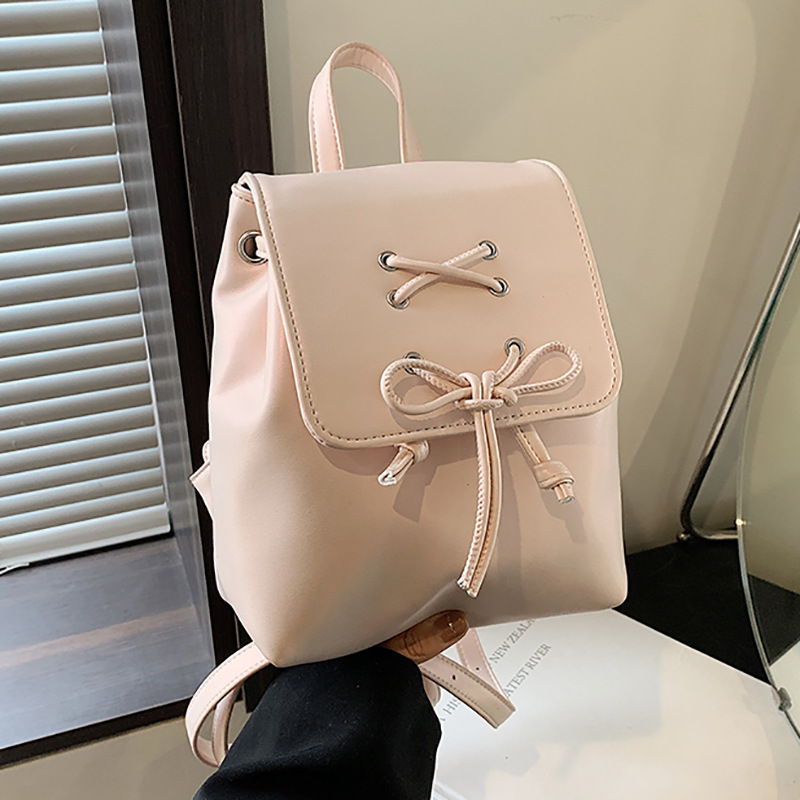 Korean-style bow double-shoulder small bag for ladies 2024 new trendy and fashionable backpack, cute hand-held shoulder bag and schoolbag full figure